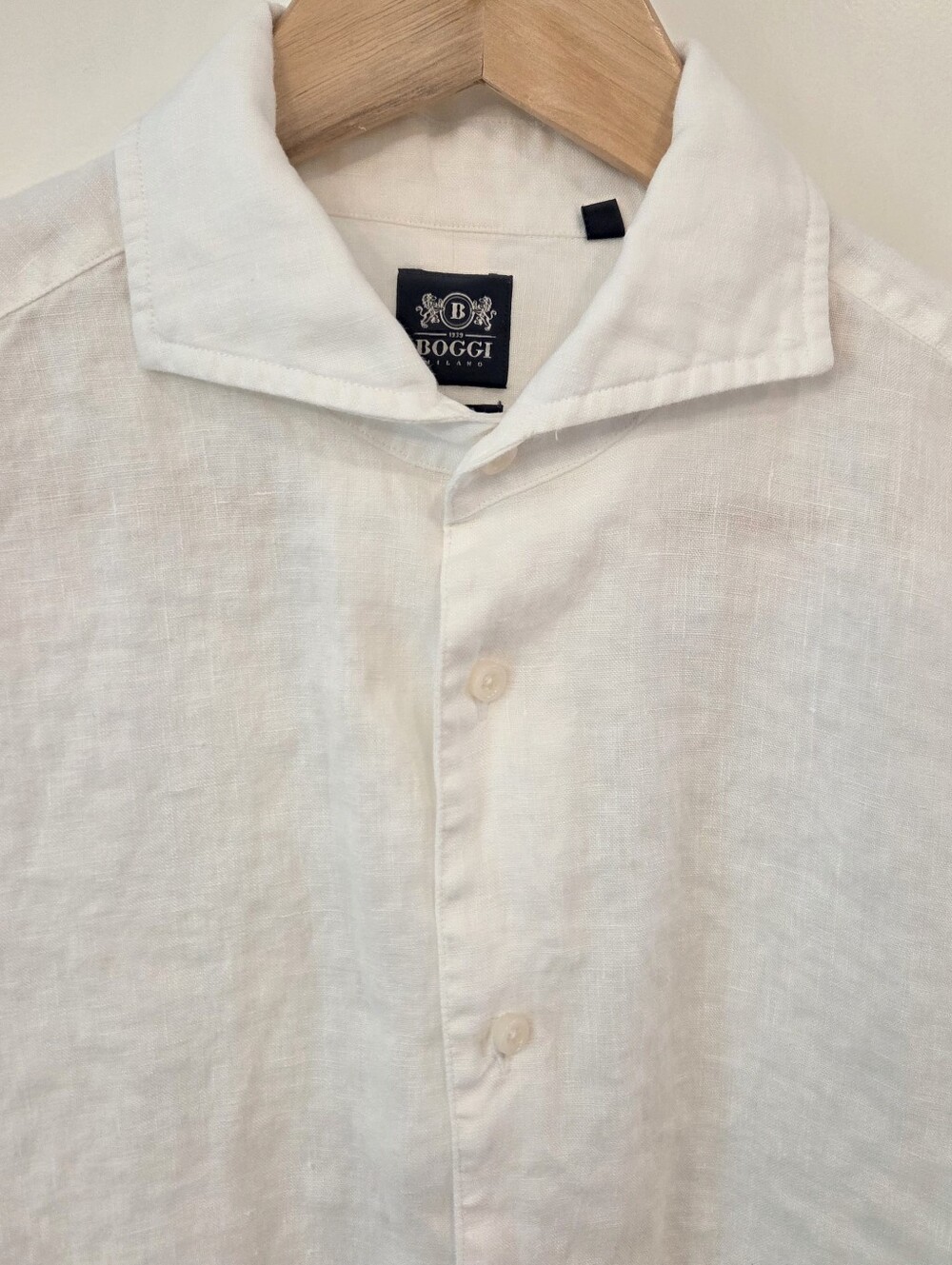 Boggi Milano 100% Linen Shirt Mens M White Long Sleeve Old Money Coastal Italian
